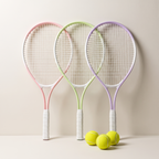 Glow-in-the-dark tennis rackets in pink, green and purple
